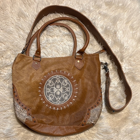 Myra Bag Handbags - Myra Bag Tan and Brown Shoulder Bag